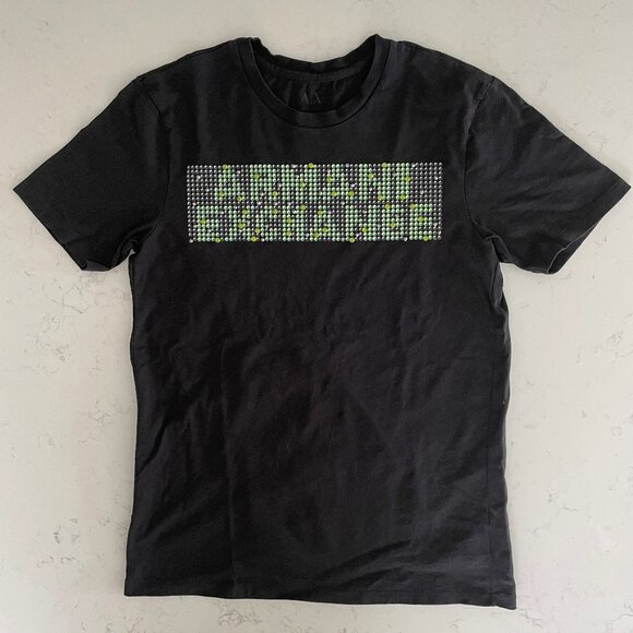 Armani Exchange Tops - Armani Exchange Casual SS Crew Neck Cotton T Shirt Black Green w Beading Sz S